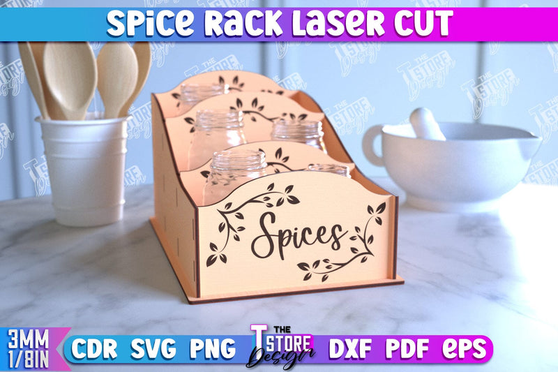 Spice Rack Laser Cut | Kitchen Shelf | Spice Caddy | Kitchen Organizer | CNC File SVG The T Store Design 