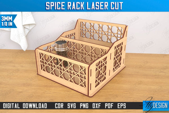 Spice Rack Laser Cut | Spice Caddy | Desktop Kitchen Organizer | CNC File SVG Fly Design 