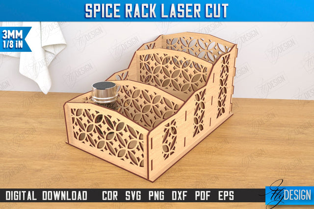 Spice Rack Laser Cut | Spice Caddy | Desktop Kitchen Organizer | CNC File SVG Fly Design 