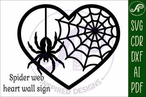 Spider and web Halloween heart laser cut wall sign SVG APInspireddesigns 