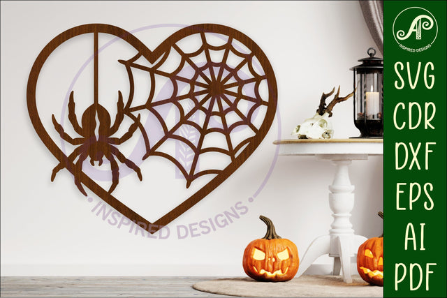 Spider and web Halloween heart laser cut wall sign SVG APInspireddesigns 