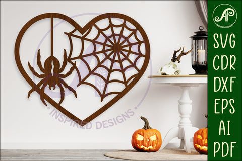 Spider and web Halloween heart laser cut wall sign SVG APInspireddesigns 