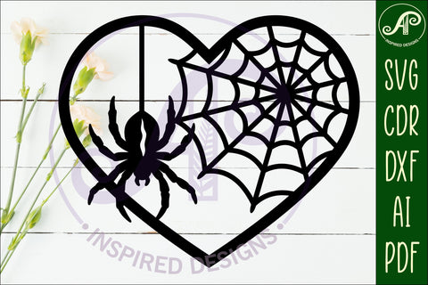 Spider and web Halloween heart laser cut wall sign SVG APInspireddesigns 