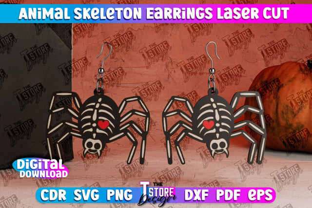 Spider Skeleton Earrings | Halloween Earrings | Jewelry Design | Bijoux Design | CNC Files SVG The T Store Design 
