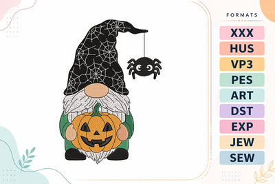 Spiderweb Gnome Jack-o'-Lantern Halloween Embroidery Design Embroidery/Applique DESIGNS sg embroidery 