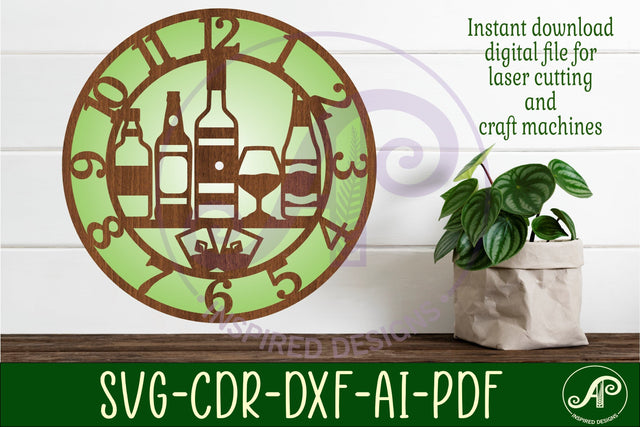 Spirits alcohol clock laser cut files, SVG file SVG APInspireddesigns 