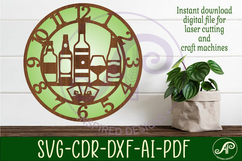 Spirits alcohol clock laser cut files, SVG file SVG APInspireddesigns 