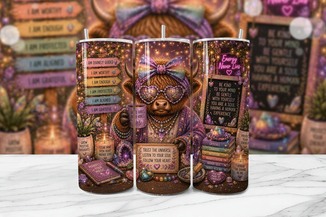 Spiritual Highland Cow Tumbler Wrap PNG Sublimation BijouBay 