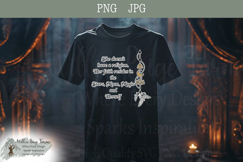 Spiritual Wiccan Faith Symbols Instant Download "She doesn't have a religion. Her faith resides in the Stars, Moon, Magic, and Herself" Sublimation Willow Paige Farms 