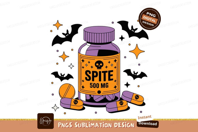 Spite pills bottle with skull and stars medicine capsules Sublimation Designangry 