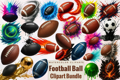 Splash American Football Ball Clipart Bundle. Sublimation SVGArt 