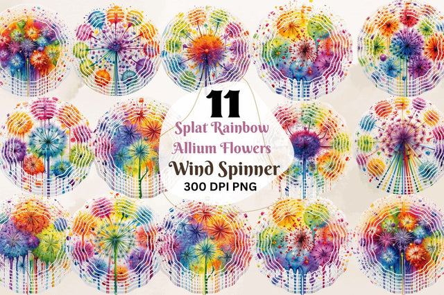 Splat Rainbow Allium Flowers Wind Spinner Sublimation Regulrcrative 
