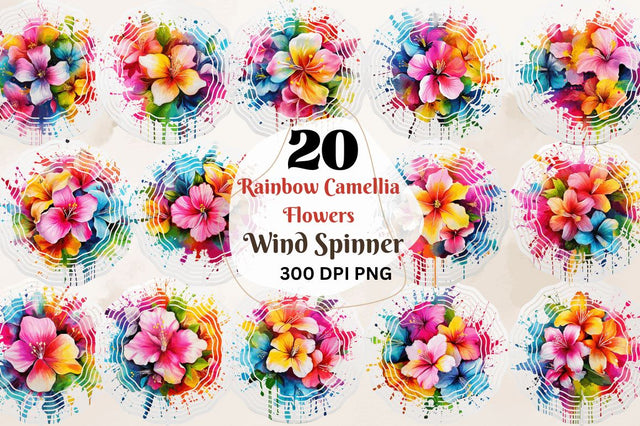 Splat Rainbow Camellia Flowers Wind Spinner Sublimation Regulrcrative 