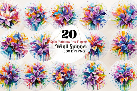 Splat Rainbow Iris Flowers Wind Spinner Sublimation Regulrcrative 