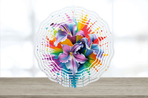 Splat Rainbow Iris Flowers Wind Spinner Sublimation Regulrcrative 