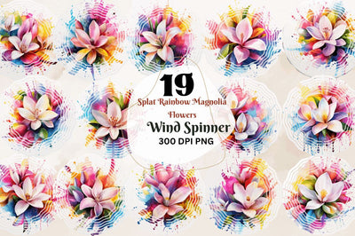 Splat Rainbow Magnolia Flowers Wind Spinner Sublimation Regulrcrative 