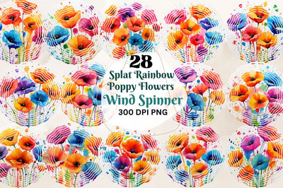 Splat Rainbow Poppy Flowers Wind Spinner Sublimation Bundle Sublimation Regulrcrative 