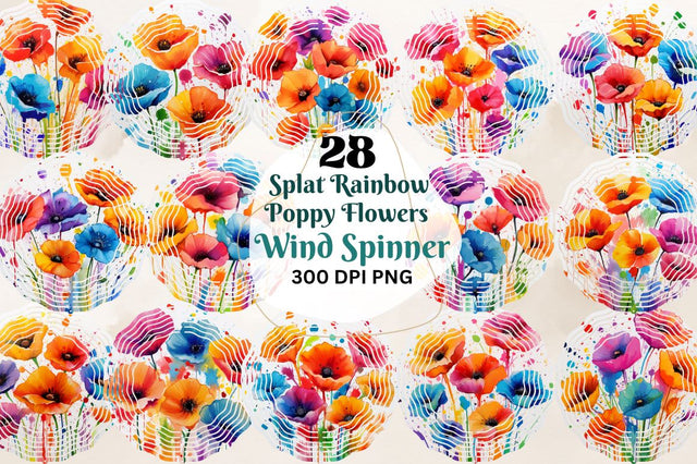 Splat Rainbow Poppy Flowers Wind Spinner Sublimation Bundle Sublimation Regulrcrative 