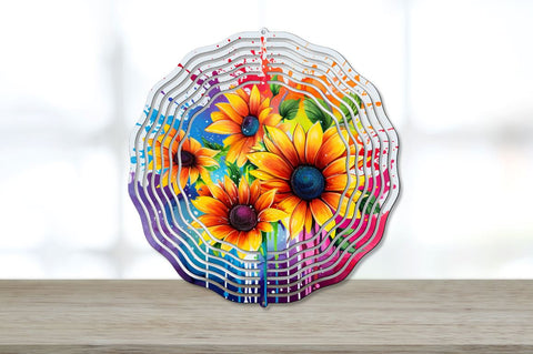 Splat Rainbow Sunflower Flowers Wind Spinner Bundle Sublimation Regulrcrative 
