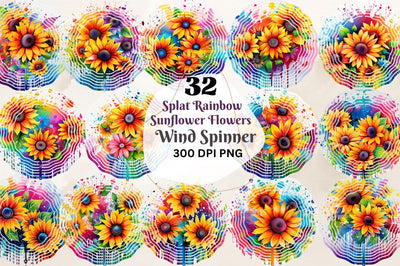 Splat Rainbow Sunflower Flowers Wind Spinner Bundle Sublimation Regulrcrative 