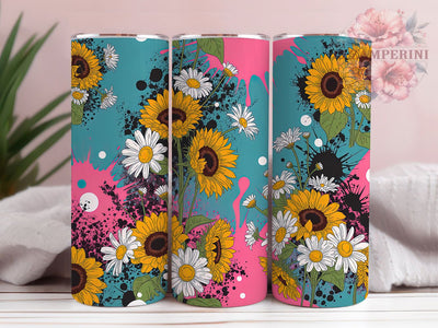 Splatter Daisy Sunflower 20oz Tumbler, Pink Splatter, Yellow Splatter, Daisy Print, Sunflower Design, 20oz Sublimation, PNG Design Sublimation Li Zamperini 