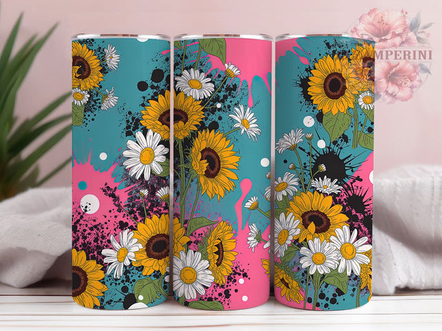Splatter Daisy Sunflower 20oz Tumbler, Pink Splatter, Yellow Splatter, Daisy Print, Sunflower Design, 20oz Sublimation, PNG Design Sublimation Li Zamperini 