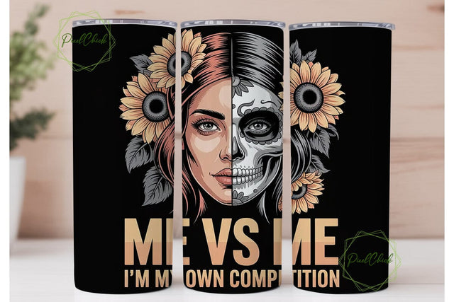 Split Face Sunflower Skull 20oz Tumbler Sublimation PixelChick 