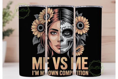 Split Face Sunflower Skull 20oz Tumbler Sublimation PixelChick 