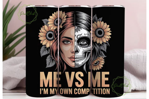 Split Face Sunflower Skull 20oz Tumbler Sublimation PixelChick 