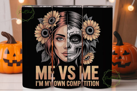 Split Face Sunflower Skull 20oz Tumbler Sublimation PixelChick 
