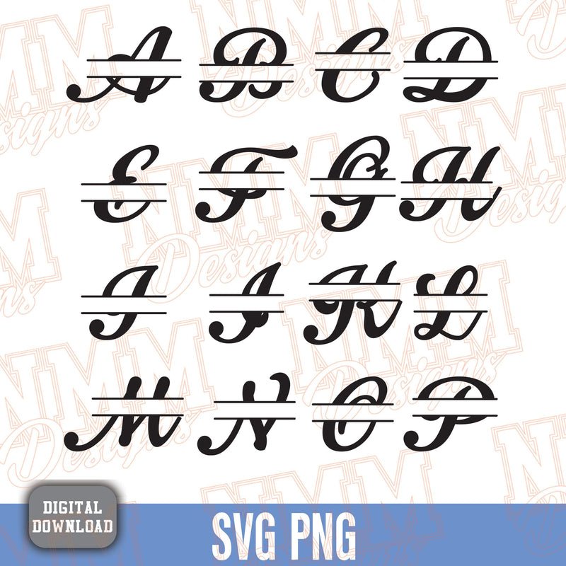 Split Monogram Alphabet SVG, Ai, PNG, Split Monogram Frame Alphabet, Cut File for Cricut, Silhouette, 26 Individual Svg Png Dxf Cut Files SVG NMMDesignsShop 