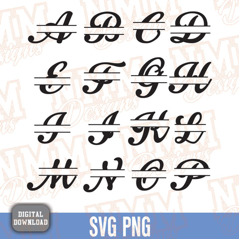 Split Monogram Alphabet SVG, Ai, PNG, Split Monogram Frame Alphabet, Cut File for Cricut, Silhouette, 26 Individual Svg Png Dxf Cut Files SVG NMMDesignsShop 