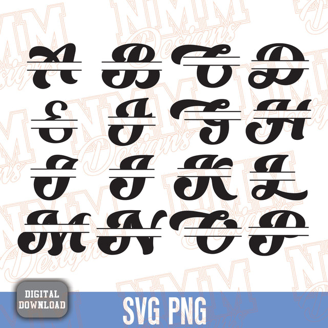 Split Monogram Alphabet SVG, Ai, PNG, Split Monogram Frame Alphabet, Cut File for Cricut, Silhouette, 26 Individual Svg Png Dxf Cut Files SVG NMMDesignsShop 