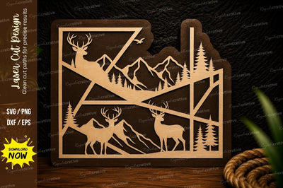 Split Monogram Deer Wilderness Laser Cut SVG Design SVG Regulrcrative 