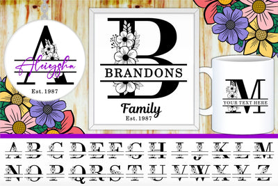 Split Monogram Letters SVG Cut Files Designs, Family Name Sign SVG, Split Font SVG, Split Alphabet Set A-Z SVG D2PUTRI Designs 
