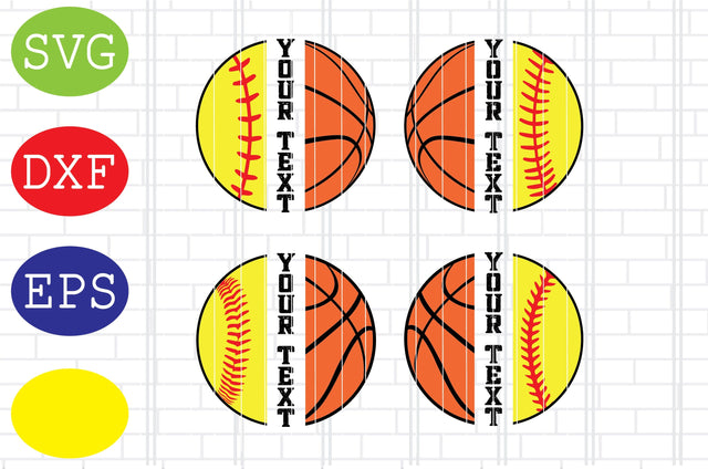 Split Name Sports Balls Svg, Softball Ball Svg, Basketball Silhouette, Baseball Cut File, Sport Svg, Jpg, Eps, Dxf Files SVG DigitalSvgFiles 