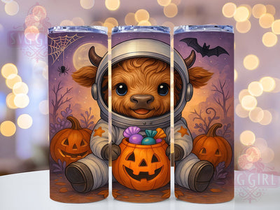 Spooky Astronaut Highland Cow Tumbler Wrap, Halloween Highland Cow, Space Cow Tumbler Wrap, Cute Halloween Tumbler, Highland Cow Sublimation, 20oz Skinny Tumbler Png Sublimation SvggirlplusArt 