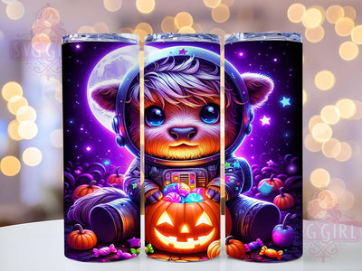 Spooky Astronaut Highland Cow Tumbler Wrap, Halloween Highland Cow, Space Cow Tumbler Wrap, Cute Halloween Tumbler, Highland Cow Sublimation, 20oz Skinny Tumbler Png Sublimation SvggirlplusArt 