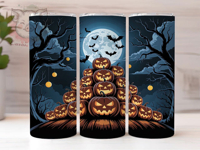 Spooky Autumn Halloween Pumpkin Tumbler, Night Pumpkin Mug, Spooky Fall Drinkware, 20Oz Tumbler Wrap, Sublimation Design, Autumn Pumpkin Art, Festive Halloween Print Sublimation Lara' s Designs 