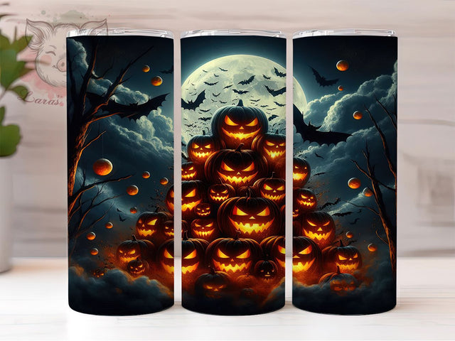 Spooky Autumn Halloween Pumpkin Tumbler, Night Pumpkin Mug, Spooky Fall Drinkware, 20Oz Tumbler Wrap, Sublimation Design, Autumn Pumpkin Art, Festive Halloween Print Sublimation Lara' s Designs 