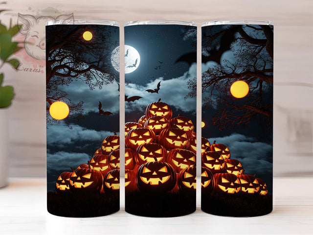 Spooky Autumn Halloween Pumpkin Tumbler, Night Pumpkin Mug, Spooky Fall Drinkware, 20Oz Tumbler Wrap, Sublimation Design, Autumn Pumpkin Art, Festive Halloween Print Sublimation Lara' s Designs 