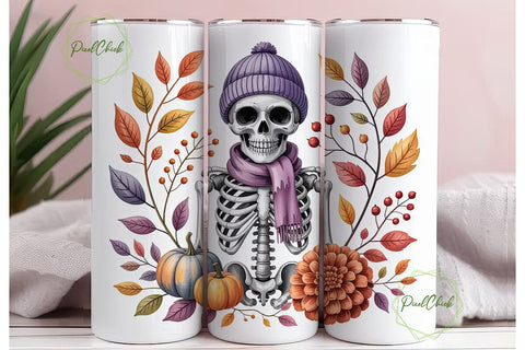 Spooky Autumn Skeleton 20oz Tumbler Wrap Sublimation PixelChick 