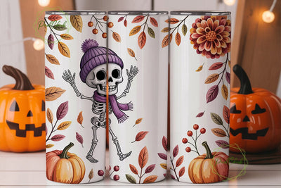 Spooky Autumn Skeleton 20oz Tumbler Wrap Sublimation PixelChick 