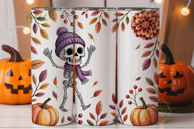 Spooky Autumn Skeleton 20oz Tumbler Wrap Sublimation PixelChick 