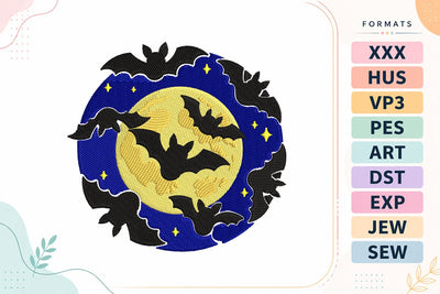 Spooky Bat Full Moon Night Embroidery Design Embroidery/Applique DESIGNS sg embroidery 