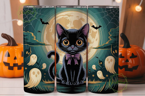 Spooky Black Cat 20oz Tumbler Wrap Sublimation PixelChick 