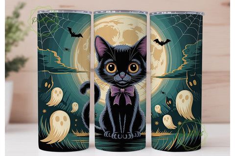 Spooky Black Cat 20oz Tumbler Wrap Sublimation PixelChick 