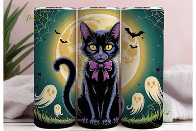 Spooky Black Cat 20oz Tumbler Wrap Sublimation PixelChick 