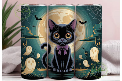 Spooky Black Cat 20oz Tumbler Wrap Sublimation PixelChick 