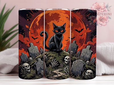 Spooky Black Cat Blood Moon 20oz Tumbler, Black Cat Motif, Blood Moon Scene, Spooky Theme, Halloween Accent, Gothic Style, Sublimation Wrap, 20oz Tumbler Sublimation Li Zamperini 